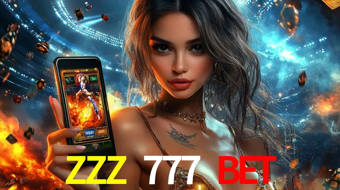 Mulher segurando um celular com um jogo de slot em destaque, tendo como fundo um estádio vibrante, simbolizando a emoção de jogar no cassino móvel ZZZ 777 BET.